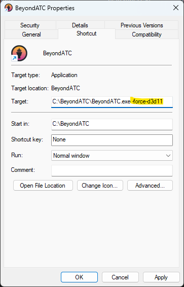 BeyondATC shortcut edit