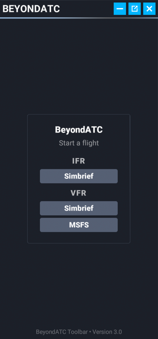 The main menu with IFR and VFR flight buttons