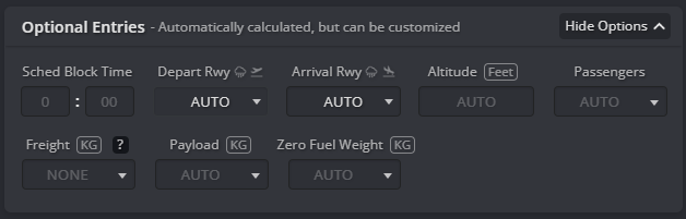 Optional entries in Simbrief